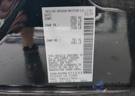 2024 Nissan Altima Sv Fwd из США, поврежденный, VIN 1N4BL4DV9RN371533